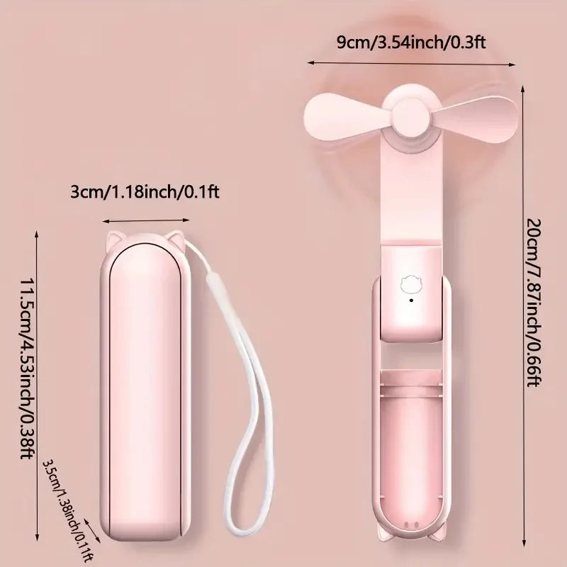 Portable Mini Fan, USB Rechargeable, 3-Speed Adjustable, Foldable Handheld Fan, Suitable for Women, Travel, Outdoor Use